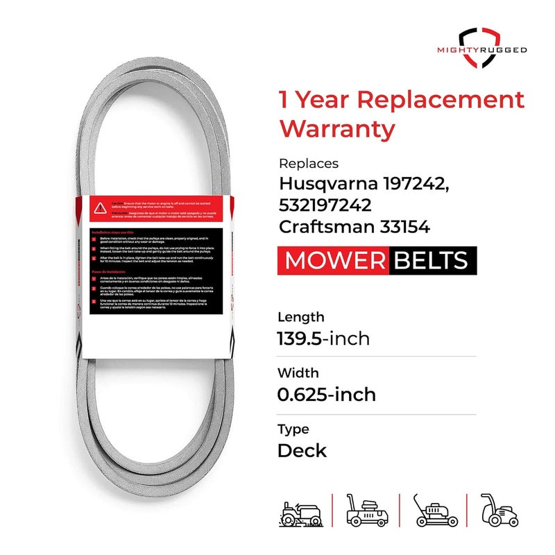 MightyRugged 532197242, 532 19 72-42, 197242 Replacement for Husqvarna 48 inch Deck Belt, Length 139.5", Heavy-Duty, Durable, Aramid Cord Replacement for Husqvarna 593773401 YTH24V48 Deck Belt, YTH2348 YTH24K48 - Image 2